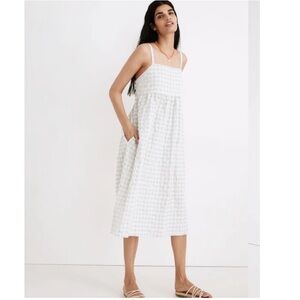 NWOT Madewell Summertime Cami Midi Dress Seersucker Gingham Light Green White XL